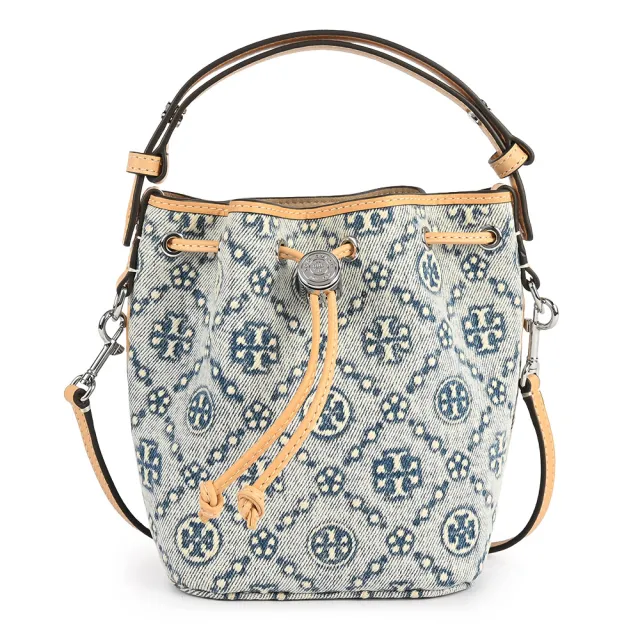 【TORY BURCH】T Monogram 迷你丹寧手提/斜背水桶包-經典藍