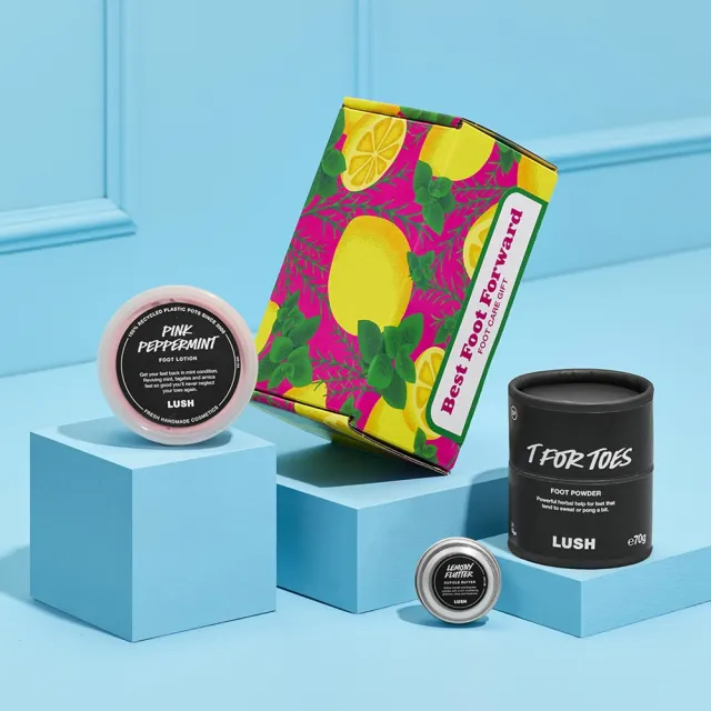 【LUSH 嵐舒】全面滿足 足部保養禮盒 (薄荷/青檸/茶樹/足霜/護甲霜/爽腳粉)