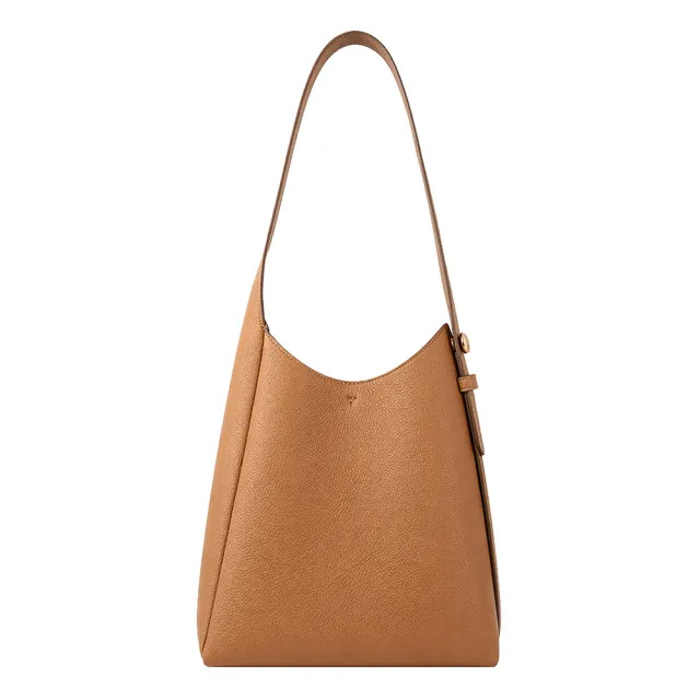 【TORY BURCH】ROMY HOBO 荔枝紋肩背包(小/茶色)