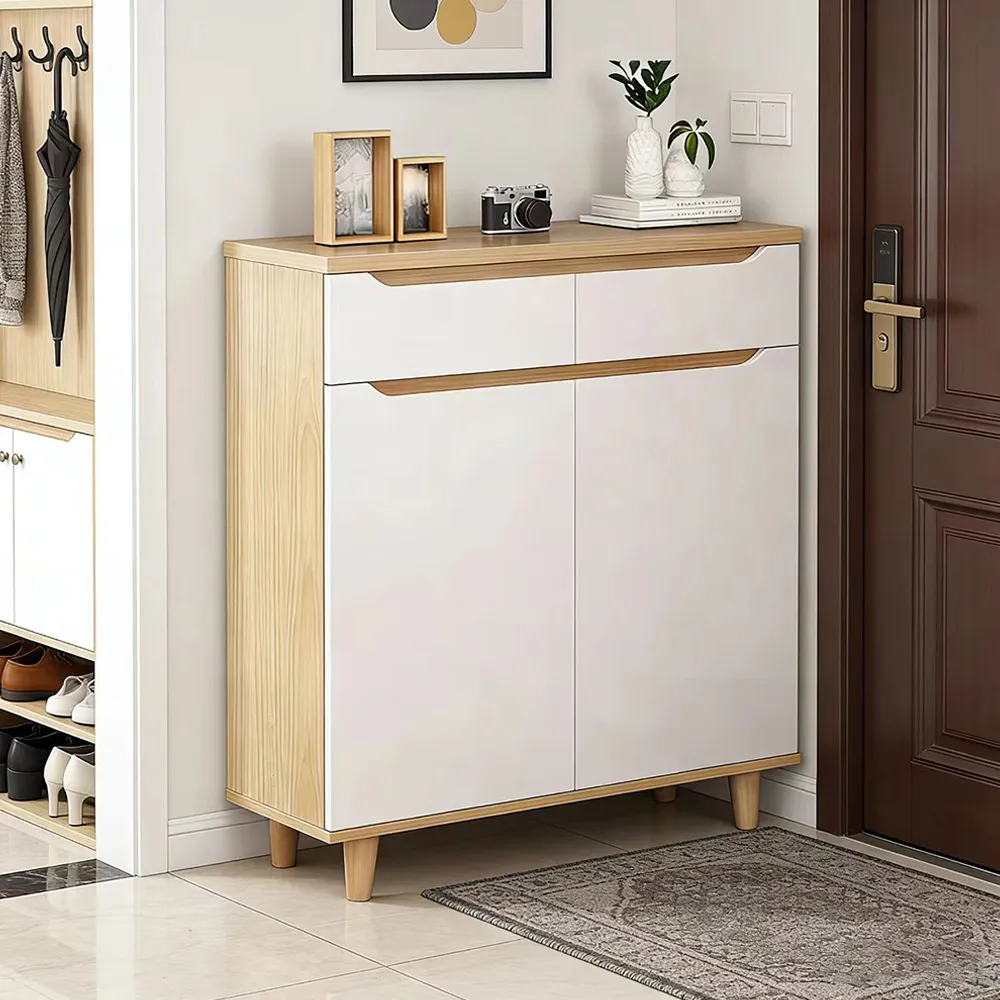 【E-factory】鞋櫃 鞋架 三門兩抽 玄關鞋櫃 收納櫃 收納鞋櫃 玄關櫃(531-100公分三門鞋櫃（橡木色+白）)