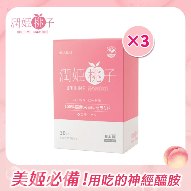 【URUHIMEMOMOKO 潤姬桃子】官方直營 潤姬桃子30入x3盒(維他命B 神經醯胺 膠原蛋白肽 水蜜桃 養顏美容)