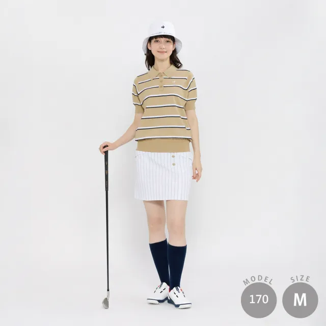 【LE COQ SPORTIF 公雞】高爾夫系列 女款白色吸汗速乾防曬彈性舒適親膚短裙 QLX8J701
