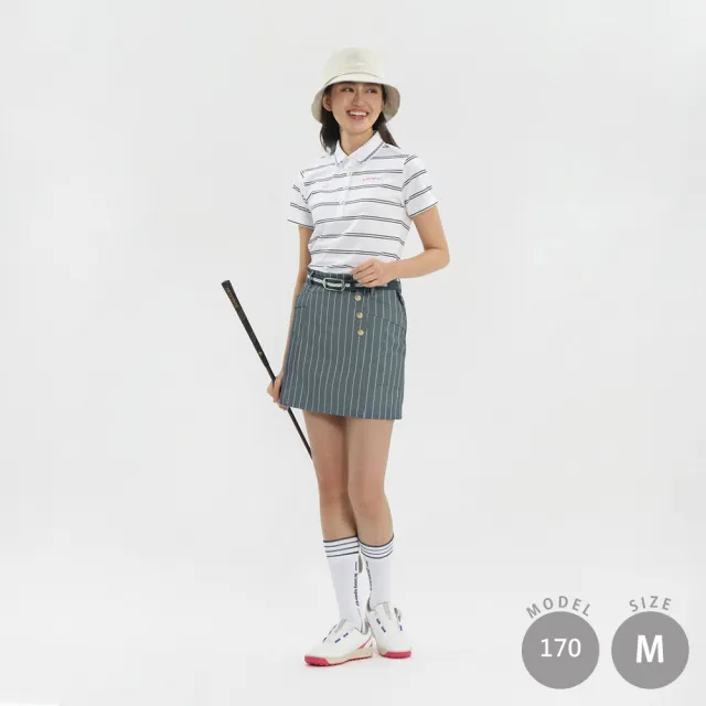 【LE COQ SPORTIF 公雞】高爾夫系列 女款深藍色吸汗速乾防曬彈性舒適親膚短裙 QLX8J701