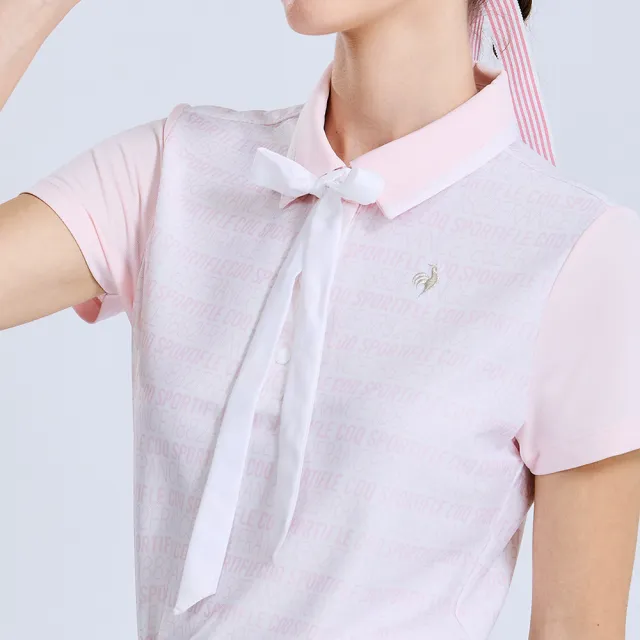 【LE COQ SPORTIF 公雞】高爾夫系列 女款粉紅色吸汗速乾彈性防曬短袖POLO衫 QLX2T218
