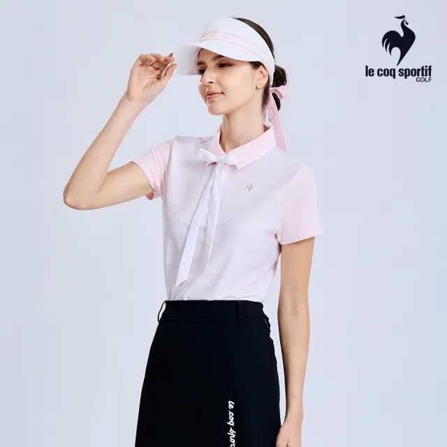 【LE COQ SPORTIF 公雞】高爾夫系列 女款粉紅色吸汗速乾彈性防曬短袖POLO衫 QLX2T218