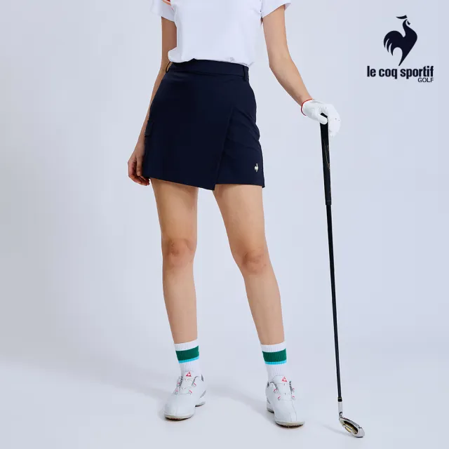【LE COQ SPORTIF 公雞】高爾夫系列 女款深藍色彈性防撥水防油防污短褲 QLX8T901
