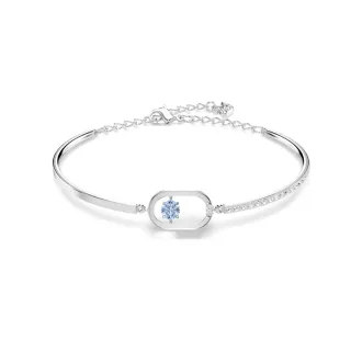 【SWAROVSKI 施華洛世奇】官方直營 Una 手鏈 圓形切割 橢圓形 藍色 鍍白金色 | 5646749