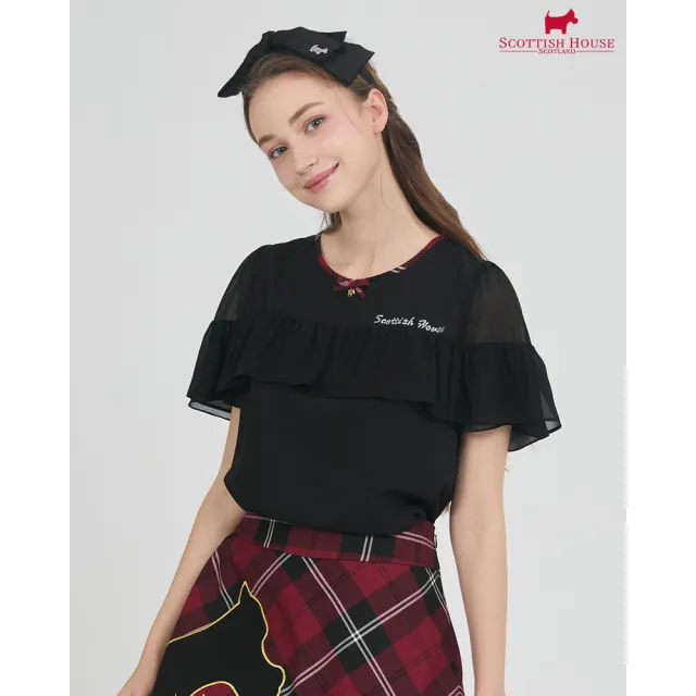 【SCOTTISH HOUSE】格布蝴蝶結短袖上衣-黑/白 CJXA1360