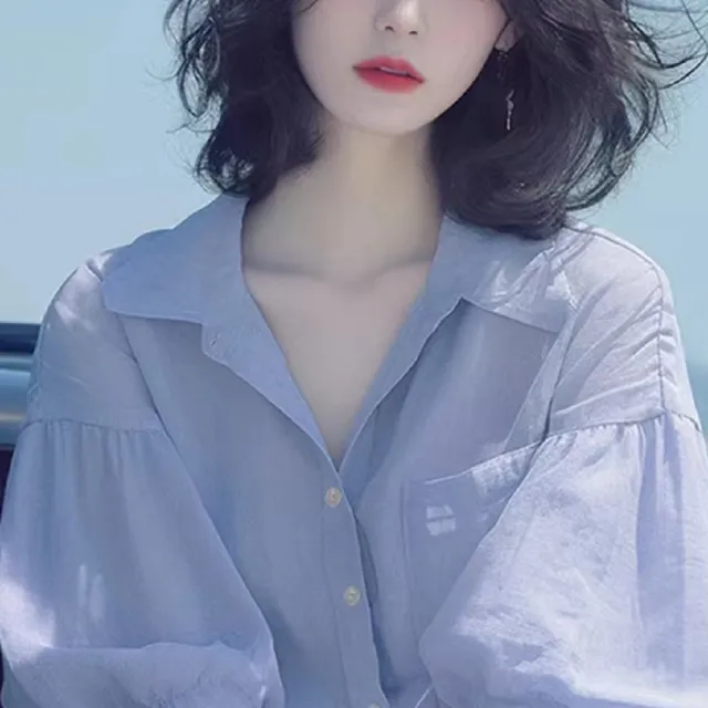 【ASister 小姊姊】AS2496#女裝｜上衣☆法式美感襯衫領*燈籠袖*上衣(紫色 S-2XL)