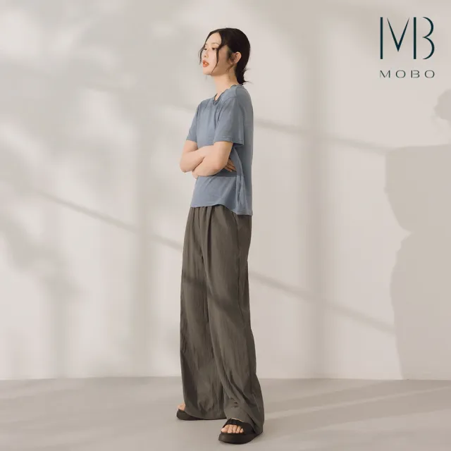 【MO-BO】皺皺紋理腿長褲