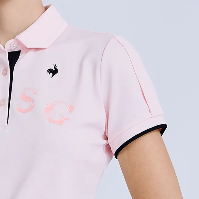 【LE COQ SPORTIF 公雞】高爾夫系列 女款粉紅色吸汗速乾彈性防曬短袖POLO衫 QLX2T203