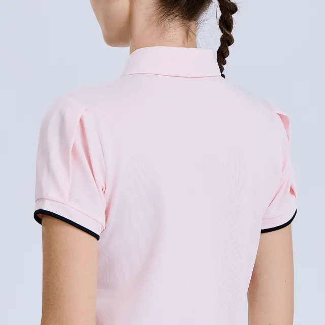 【LE COQ SPORTIF 公雞】高爾夫系列 女款粉紅色吸汗速乾彈性防曬短袖POLO衫 QLX2T203
