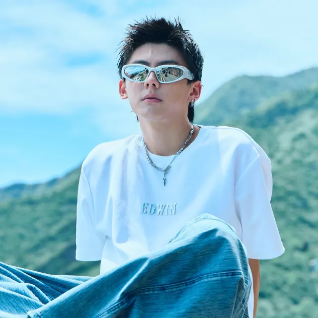 【EDWIN】男裝 吸濕排汗液態金屬短袖T恤(白色)