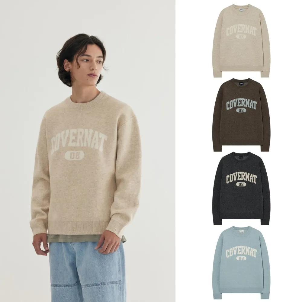 【COVERNAT】官方旗艦館 經典Logo針織衫(UNI針織上衣 米白/棕/炭灰/淺藍色)