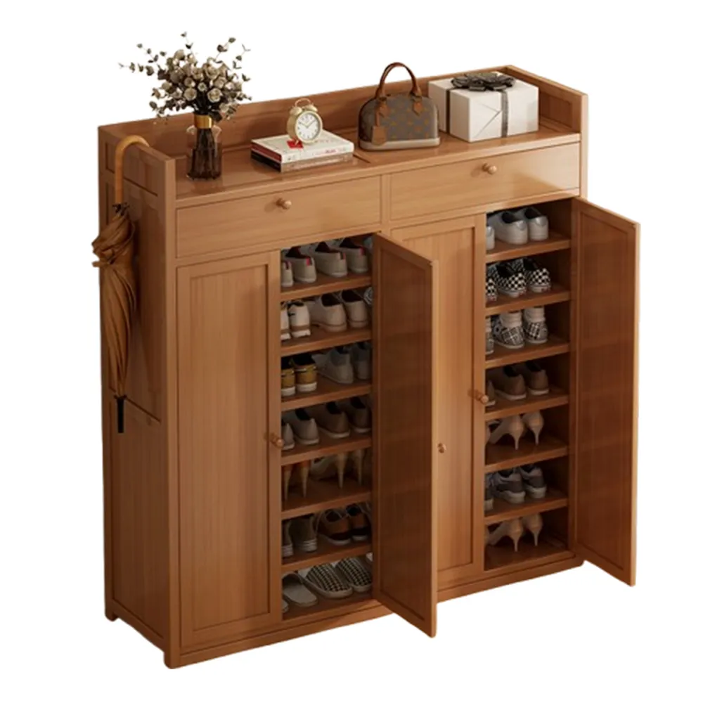 【歐德沐】防塵楠竹鞋櫃120*32*137cm 四門九層 加厚板材 經久耐用(鞋櫃 玄關鞋櫃 鞋架 防塵鞋櫃 預購15天)