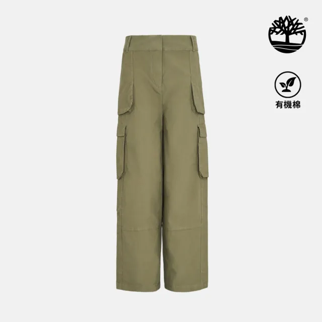 【Timberland】女款灰綠色寬版機能長褲(A6H7H590)