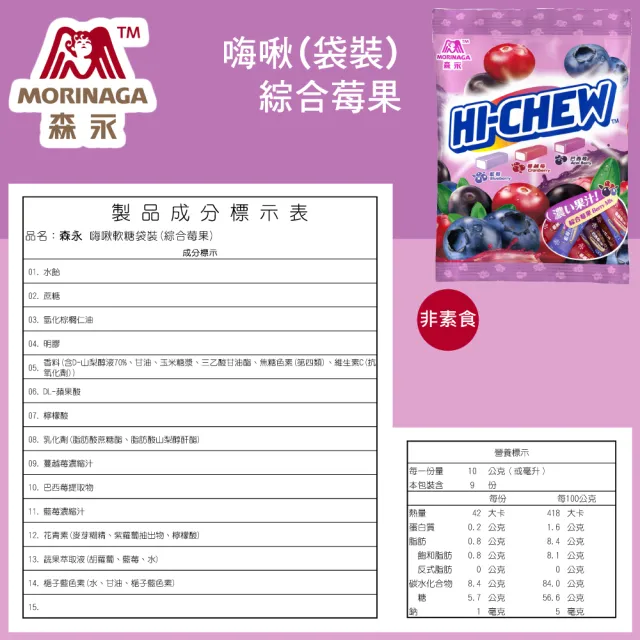 【台灣森永】嗨啾軟糖袋裝-90gx1入(綜合莓果)