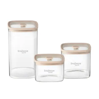 【CorelleBrands 康寧餐具】SNAPWARE 方形耐熱玻璃儲物罐3件組(520ml+720ml+1380ml)