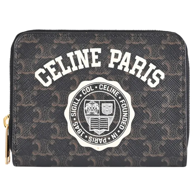 【CELINE】Triomphe 品牌LOGO印花信用卡證件零錢包(深咖)