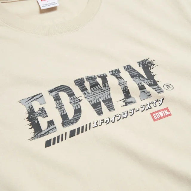 【EDWIN】男裝 加大碼 輪胎痕印花短袖T恤(灰卡其)