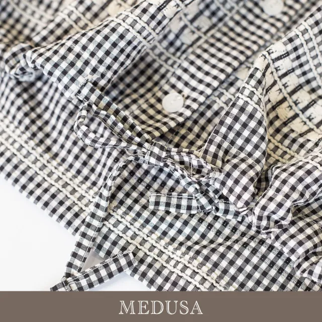 【MEDUSA 曼度莎】現貨-小格紋嫘縈抽繩無袖涼感襯衫（M-XL）｜嫘縈上衣 無袖襯衫 涼感穿搭