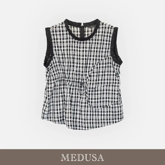 【MEDUSA 曼度莎】現貨-野餐感格紋抽繩造型背心上衣（M-XL）｜格紋背心 涼感上衣 休閒穿搭