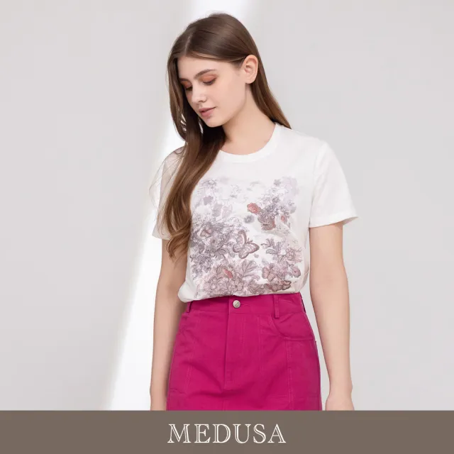 【MEDUSA 曼度莎】現貨-花園蝴蝶刺繡純棉T恤（M-XL）｜短袖T恤 休閒上衣 刺繡上衣