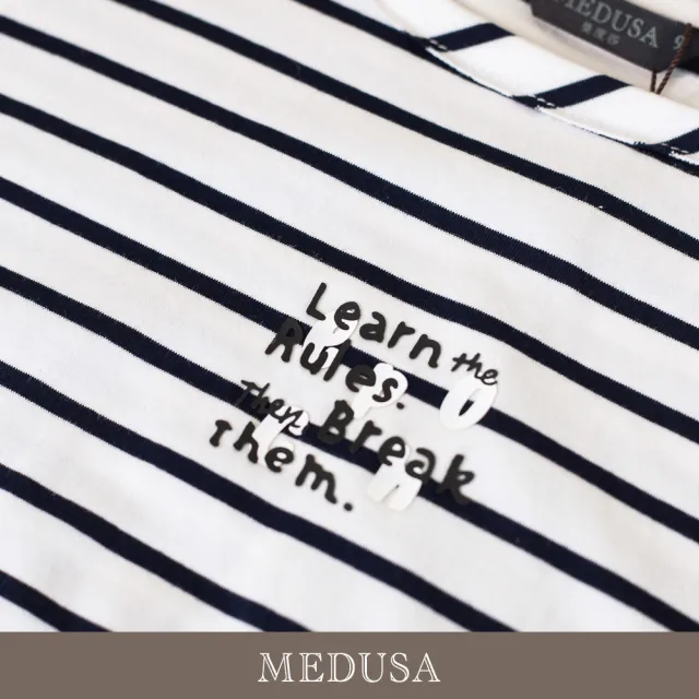 【MEDUSA 曼度莎】現貨-休閒條紋字母圓領純棉T恤（M-XL）｜條紋T恤 純棉上衣 休閒穿搭