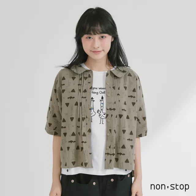 【non-stop】幾何漫遊打摺短版襯衫-2色