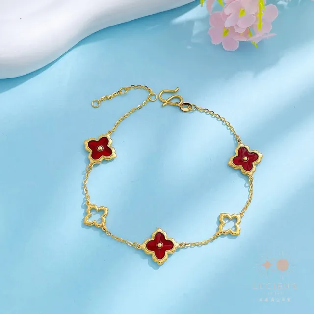 黃金手鍊(四瓣花紅琺瑯金重:1.94錢+-0.03錢)