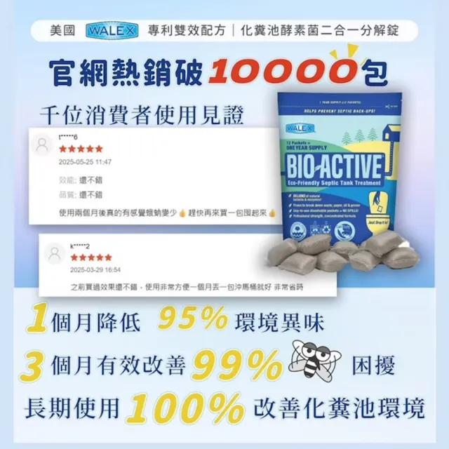 Walex化糞池酵素菌二合一分解錠 12入 （元康行 Walex台灣正式代理商）