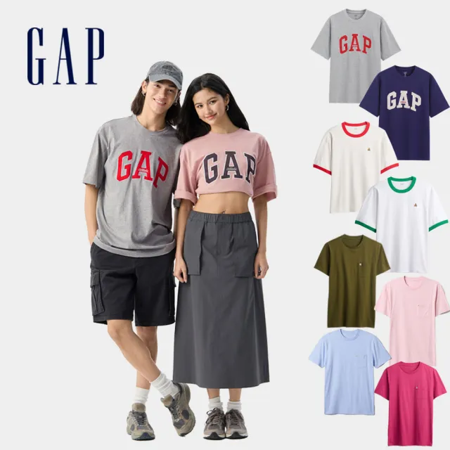 【GAP】男女同款 Logo純棉刺繡印花圓領短袖T恤-多款任選(729134&765037&857901)