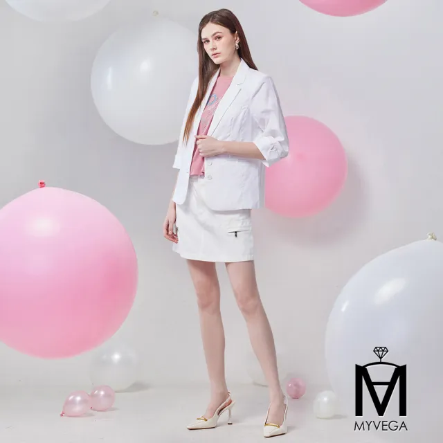 【MYVEGA 麥雪爾】MA高含棉立體工裝拉鍊貼袋短裙-白