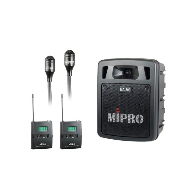 【MIPRO】MA-300D 配2領夾無線麥克風 UHF(最新二代藍芽/USB鋰電池 雙頻道迷你無線擴音機)