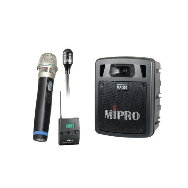 【MIPRO】MA-300D 配1手握+1領夾無線麥克風 UHF(最新二代藍芽/USB鋰電池 雙頻道迷你無線擴音機)