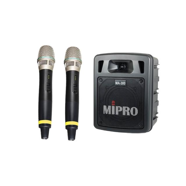 【MIPRO】MA-300D配2手握麥克風58H(最新三代5.8G藍芽/USB鋰電池 雙頻道迷你無線擴音機)