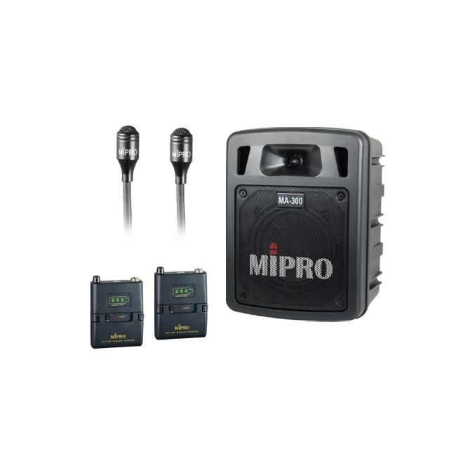 【MIPRO】MA-300D 配2領夾無線麥克風 5.8G(最新二代藍芽/USB鋰電池 雙頻道迷你無線擴音機)