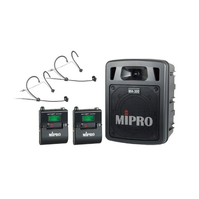 【MIPRO】MA-300D 配2頭戴麥克風580T(最新肩掛式藍芽5.8G無線喊話器)