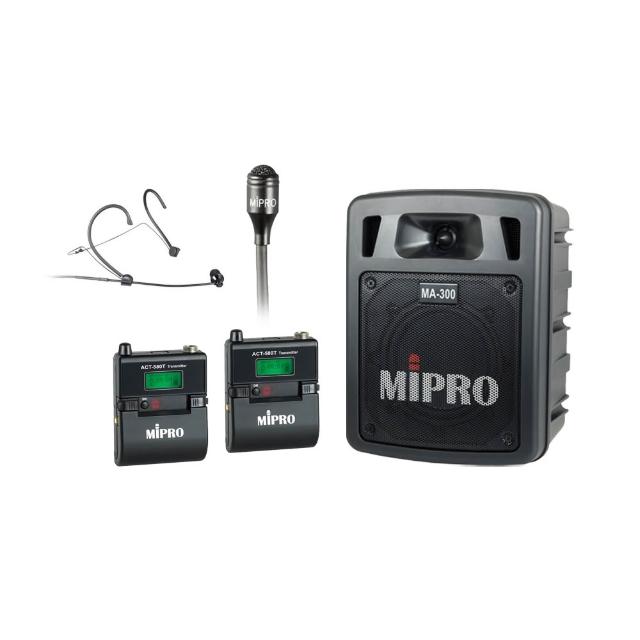 【MIPRO】MA-300D 配1頭戴580T+1領夾麥克風(最新肩掛式藍芽5.8G無線喊話器)