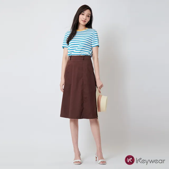【KeyWear 奇威名品】對稱剪接A-Line中長裙