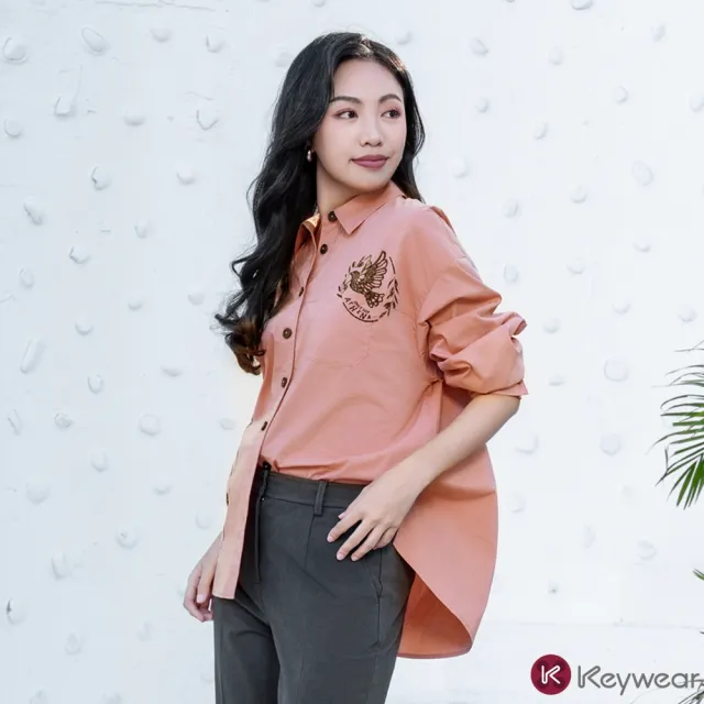 【KeyWear 奇威名品】郵戳印花圖騰長袖襯衫(共2色)