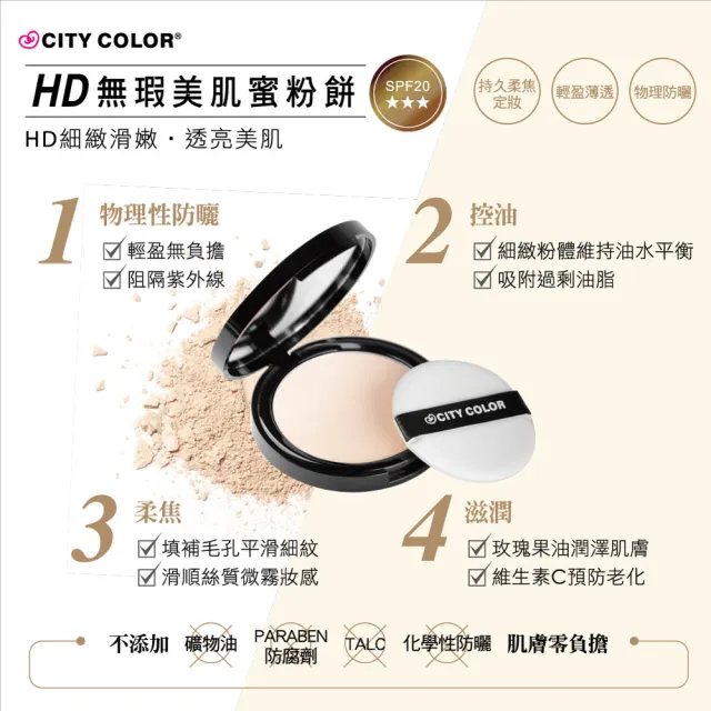 【CITY COLOR】HD無瑕美肌蜜粉餅SPF20★★★/兩色 (任選兩入)