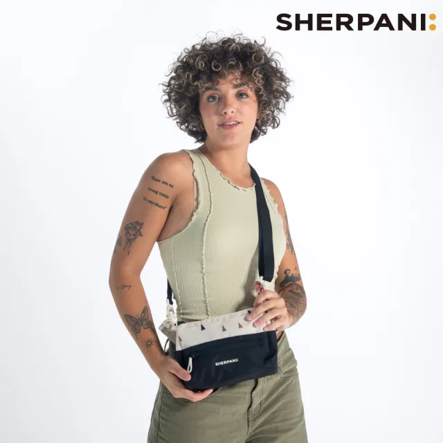 【Sherpani】雙11 RFID 防潑水多功能斜背包 26I Skye 3L｜印花米-黑 (RFID屏蔽 撥水)