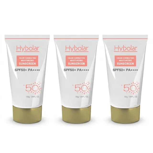 【Hybolar】柔皙修顏防曬乳50g*3入組(海洋友善隔離霜物理防曬SPF50+抗UV清爽不黏膩抗油光長效保濕保溼烈日)