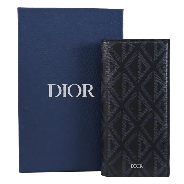 【Dior 迪奧】CD Diamond 品牌LOGO幾何花紋對折多卡零錢長夾(黑)