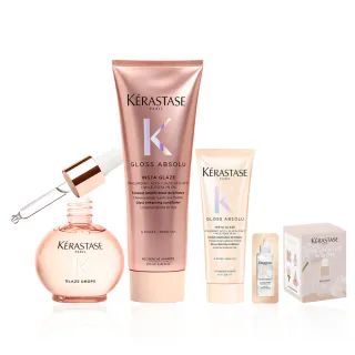 【KERASTASE 巴黎卡詩】釉光香頌玫瑰護髮精油45ml+髮乳250ml(全新上市/小粉球/柔順/抗躁/蓬彈)