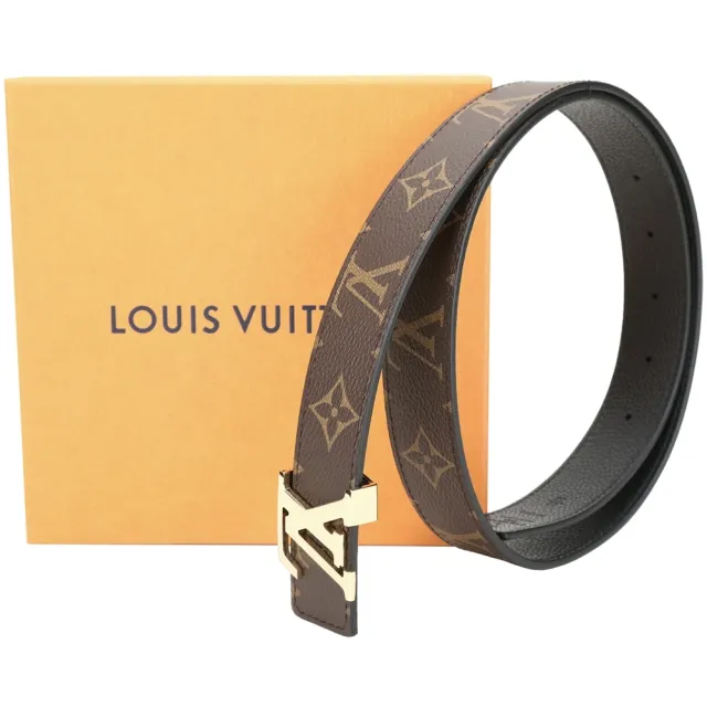 【Louis Vuitton 路易威登】LV M0565W 30mm 字母金釦老花拼壓紋牛皮雙面用腰帶-咖啡x黑色