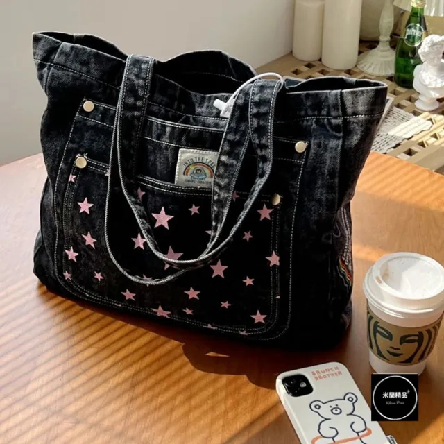 【米蘭精品】現貨限搶 手提包帆布肩背包托特包側背包單肩包隨身女包(刺繡時尚方形2色74jn22)