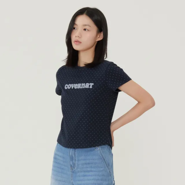 【COVERNAT】女款Logo修身T恤(WMS短袖上衣 白/海軍藍色)