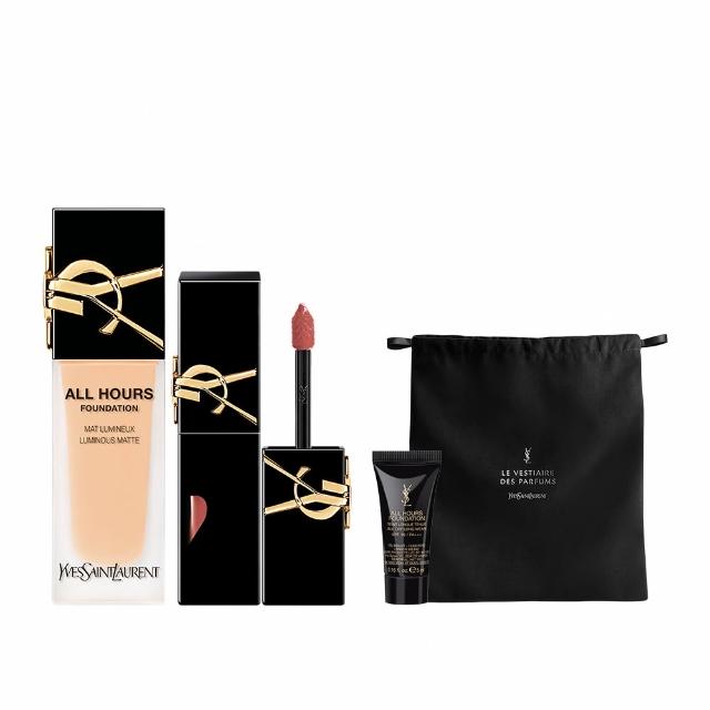 【YSL】官方直營 恆久完美水光彩妝組(午夜粉底+奢華印記鎖心光唇釉)